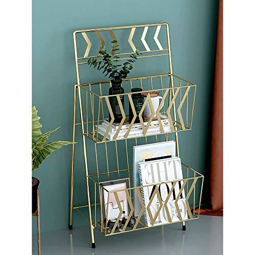 MAATCHH Revistero del Magazin Folleto 2 Niveles de Alambre de Metal de Estilo nórdico Planta de revistas Rack for el hogar Soporte de Exhibición Catálogo (Color : Gold, Size : 42×34×78)