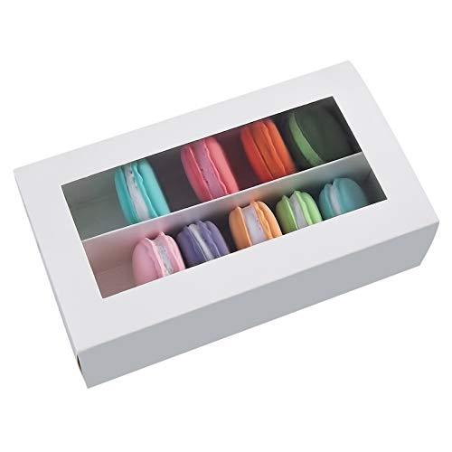 Macarons Caja para 12 Macaron contenedor Macaroon cajas de embalaje con ventana transparente 7.4 pulgadas × 4.1 pulgadas × 2 pulgadas (15, blanco)