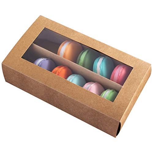 Macarons Caja para 12 Macaron Contenedor Macaroon cajas de embalaje con ventana transparente 7.4 pulgadas × 4.1 pulgadas × 2 pulgadas (15, marrón)