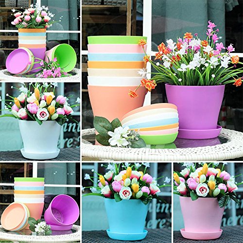 Macetas de plástico coloridas con forma de flor para interior o oficina, con paletas/bandejas, de Kinglake, plástico, multicolor, 8 Pcs 4"