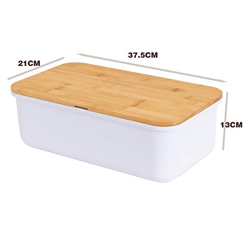 Mack - Amplia Caja para el Pan Hecha de melamina. Almacenamiento del Pan con una práctica Tapa de Tabla de Cortar Cocina bambú in Blanco