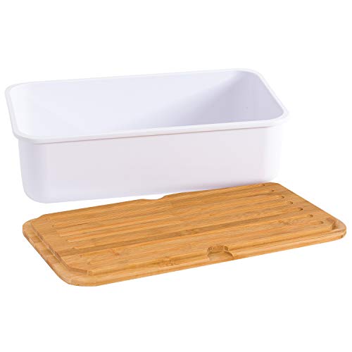 Mack - Amplia Caja para el Pan Hecha de melamina. Almacenamiento del Pan con una práctica Tapa de Tabla de Cortar Cocina bambú in Blanco