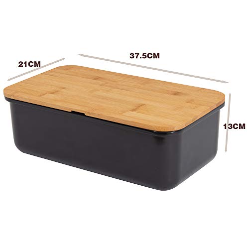 Mack - Amplia Caja para el Pan Hecha de melamina. Almacenamiento del Pan con una práctica Tapa de Tabla de Cortar Cocina bambú in Negro