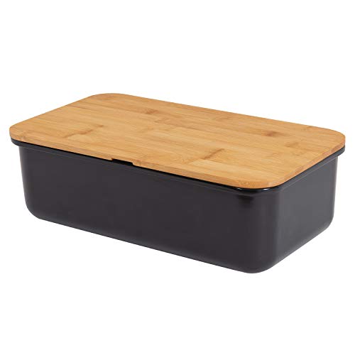 Mack - Amplia Caja para el Pan Hecha de melamina. Almacenamiento del Pan con una práctica Tapa de Tabla de Cortar Cocina bambú in Negro