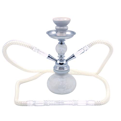 MADGROW. Cachimba SALAMANDRA. Blanca. Shisha de 25 cm. 2 mangueras. SÚPER Pack Tubo de 10 Pastillas de carbón + Set 10 boquillas XXL Silicona.