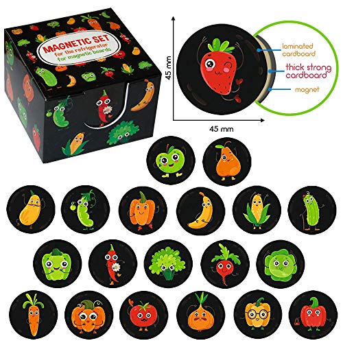 MAGDUM 20 imanes Cocina Refrigerador Frutas&Verduras-Imán de Pizarra,Imán de Nevera,Oficina-Decorativa para Hogar,Cocina,Escuela-Emoji Imán Nevera&Pizarra-Juegos Educativo para niños