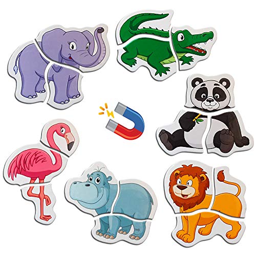 MAGDUM 6 Animales Zoo magnética bebé Puzzles para niños-imanes de Nevera Grandes-Juguetes educativos para niños de 3 años-imanes magnéticos para Aprender y desarrollar-Teatro Magnético