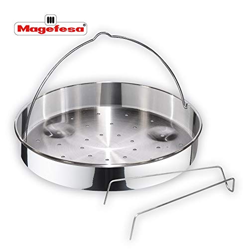 MAGEFESA ATHENAS COMPLET Olla a presión Super rápida de fácil Uso, Acero Inoxidable, Apta para cocinas inducción. Fondo Termo difusor, Pack Exclusivo Olla + CESTILLO + Tapa DE Cristal (4L + 6L)