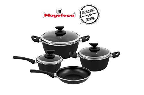 Magefesa - Batería de cocina FIT, acero esmaltado, color negro, con antiadherente bicapa reforzado. Apta para todo tipo de cocinas, incluida inducción.