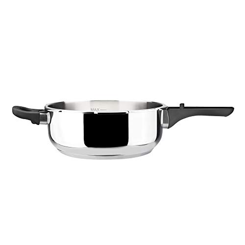 MAGEFESA DB Olla a presión super rápida de fácil uso, acero inoxidable 18/10, apta para todo tipo de cocinas, incluido inducción. Acero inoxidable, fondo termo difusor encapsulado de 5 capas. 6L