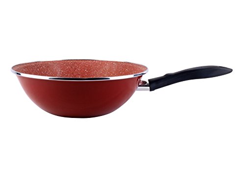 Magefesa Toscana Terracota Wok 28 cm de Acero esmaltado, Antiadherente Multicapa Efecto Piedra, Color marrón Exterior. Apto para Todo Tipo de cocinas, incluida inducción, Borgoña, centimeters