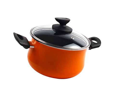 Magefesa Valencia Olla 24 cm de Acero esmaltado con Tapa, Antiadherente bicapa Reforzado, Color Naranja Exterior. Apta para Todo Tipo con cocinas, incluida inducción