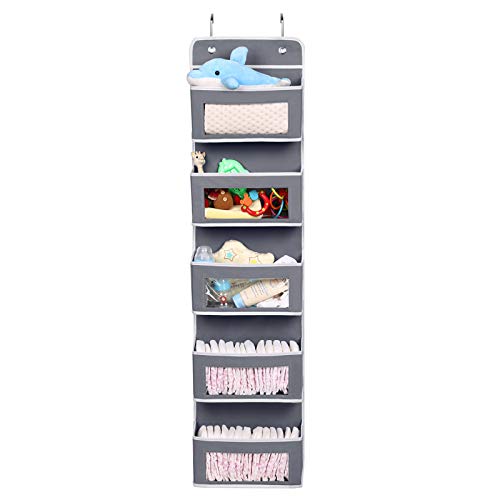 Magicfly Organizador para Puerta con 5 Compartimientos, Organizador Vertical del Tipo Bolsillo para Colgar en la Puerta, Almacenaje de Juguetes, Pañales, Toallas, etc, Gris