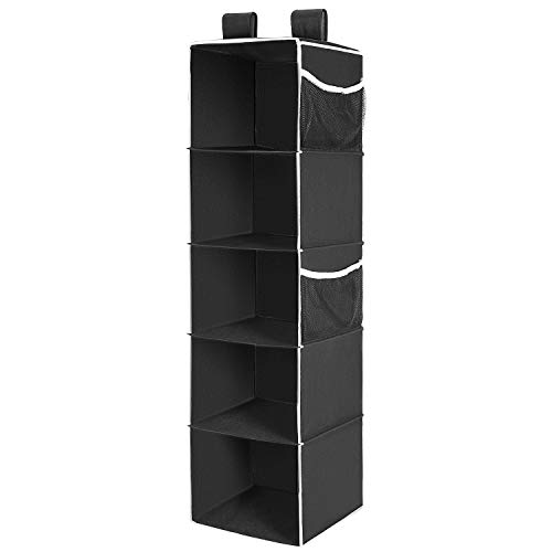 MaidMAX Organizador para Armario Estantería Colgante de Tela Organizador Colgante de Armario, 5 Niveles 4 Bolsillos Laterales, Negro