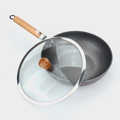 Maifan Stone Wok - Sartén doméstica - Sartén Natural/sin Humos/Antiadherente - Estufa de Gas/Cocina de inducción General -30cm