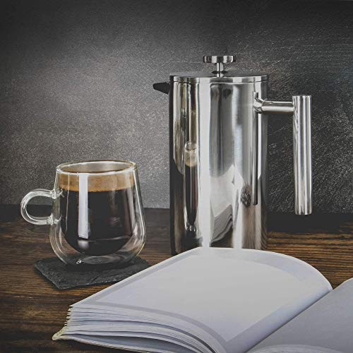Maison & White 350ml Cafetería francesa de prensa | Prensa de café de acero inoxidable | GRATIS filtros adicionales/cucharas de medir