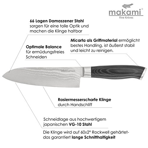 makami - Cuchillo de cocina Santoku, acero de Damasco japonés, VG-10