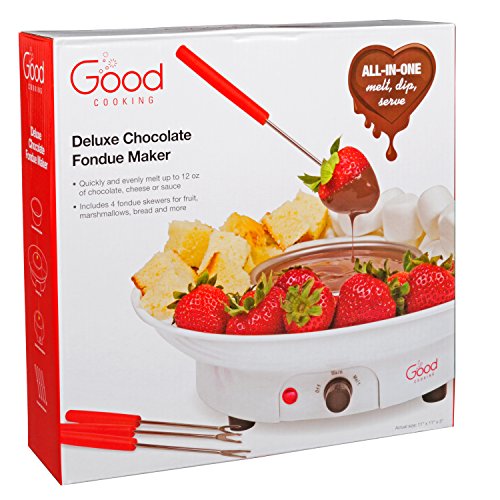 Maker- Deluxe – Pluma estilográfica para postre Fondu eléctrica Fondue de chocolate conjunto con 4 tenedores y bandeja para servir de fiesta