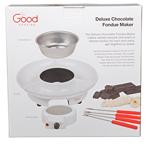 Maker- Deluxe – Pluma estilográfica para postre Fondu eléctrica Fondue de chocolate conjunto con 4 tenedores y bandeja para servir de fiesta