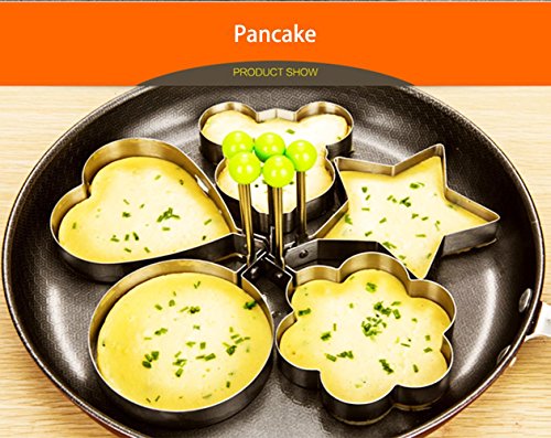 Makidar 5PCS Pancake Cookies Huevo frito molde Huevo tallador de huevo SUS304 acero inoxidable panqueque Herramienta de cocina de molde