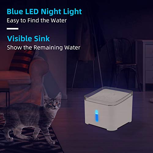 Makife Fuente de Agua para Gatos 2L Bebedero Automático Fuente de Agua para Mascotas Gatos Perros Luz LED nivel de agua visible filtros reemplazados, carga USB 15pcs Bolsas para excrementos de perro