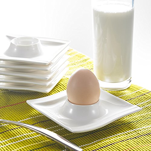 MALACASA Flora Series, Juego de Hueveras 6 pc 4.5" Hueveras Sostenedor Huevos Soporte de Porcelana Placas (11,5 * 11,5 * 2,5 cm) Marfil Blanco