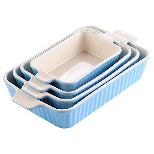 MALACASA, Serie Bake.Bake, Juego de 4 Porcelana Molde Molde Pan Molde Bandeja para Hornear Molde para Horno Forma Plato Plato Hondo en 4 Tamaño Azul