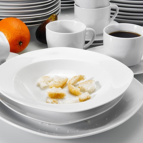 MALACASA, serie Elisa, 60 piezas Juegos de Vajillas de Porcelana con 12 Tazas de café, 12 Platillos, 12 Platos de Postre, 12 Platos de Sopa y 12 Platos de Cena, servicio de Café para 12 Personas