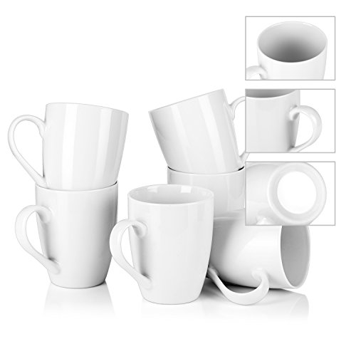 MALACASA, Serie Elisa, Juego de Tazas de 6 Piezas Vajillas de Porcelain Tazas de Cafe Mug Tazas Desayuno 360ML
