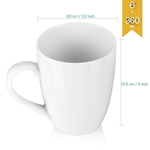 MALACASA, Serie Elisa, Juego de Tazas de 6 Piezas Vajillas de Porcelain Tazas de Cafe Mug Tazas Desayuno 360ML