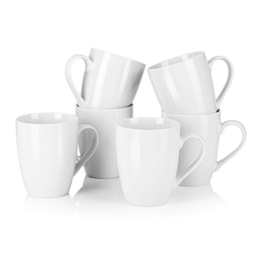 MALACASA, Serie Elisa, Juego de Tazas de 6 Piezas Vajillas de Porcelain Tazas de Cafe Mug Tazas Desayuno 360ML