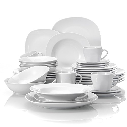 MALACASA, Serie Elisa, Juego de vajilla 36 Piezas vajilla de Porcelana con 6 Tazas de café, 6 platillos, 6 Platos de Postre, 6 Platos de Sopa, 6 Platos de Cena y 6 tazones de Cereal para 6 Personas