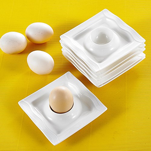 MALACASA, serie Mario, Juego de 6 hueveras de 4,5 "Soporte Marfil Blanco Crema de Porcelana China de Cerámica Color Blanco de gallina Platos (11,5 * 11,5 * 2.5 cm) (Set de 6)