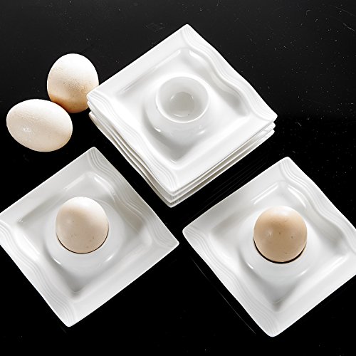 MALACASA, serie Mario, Juego de 6 hueveras de 4,5 "Soporte Marfil Blanco Crema de Porcelana China de Cerámica Color Blanco de gallina Platos (11,5 * 11,5 * 2.5 cm) (Set de 6)