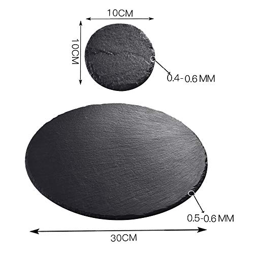 MALACASA, Serie Nature. Pizarra, Placa de Pizarra 16 pz. Set Pizarra de Queso Pizarra Posavasos de Cristal Circular Posavasos Aperitivo Placa de Servir Plato Buffet