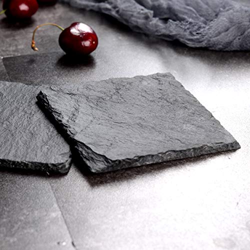 MALACASA, Serie Nature.Slate, Set de Pizarra 24pcs con 12 Posavasos y 12 Pizarra para Quesos - Plato de Pizarra Posavasos Buffet Placa