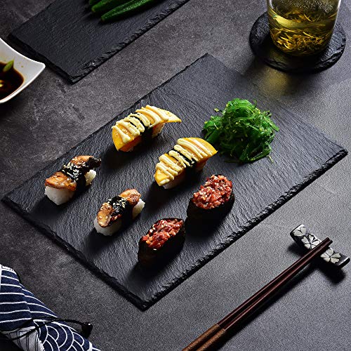 MALACASA, Serie Nature.Slate, Set de Pizarra 24pcs con 12 Posavasos y 12 Pizarra para Quesos - Plato de Pizarra Posavasos Buffet Placa