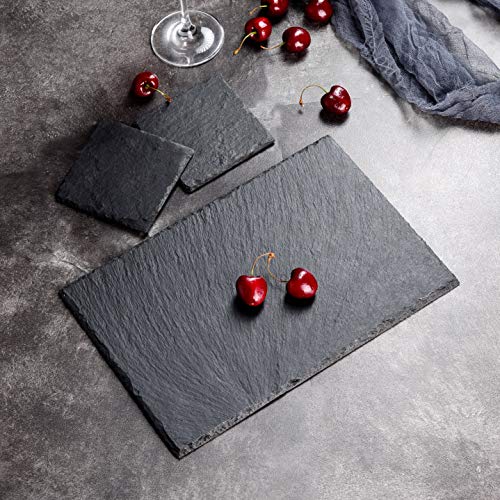 MALACASA, Serie Nature.Slate, Set de Pizarra 24pcs con 12 Posavasos y 12 Pizarra para Quesos - Plato de Pizarra Posavasos Buffet Placa