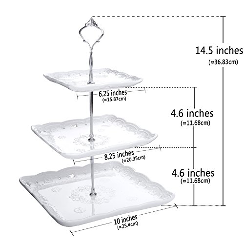 MALACASA Serie Sweet Time Bandeja para Tartas de 3 Alturas, Porcelana, 15,8cm/ 20,9cm/ 25,4cm, Bandeja para Servir Magdalenas, Soporte para Postres, Blanco