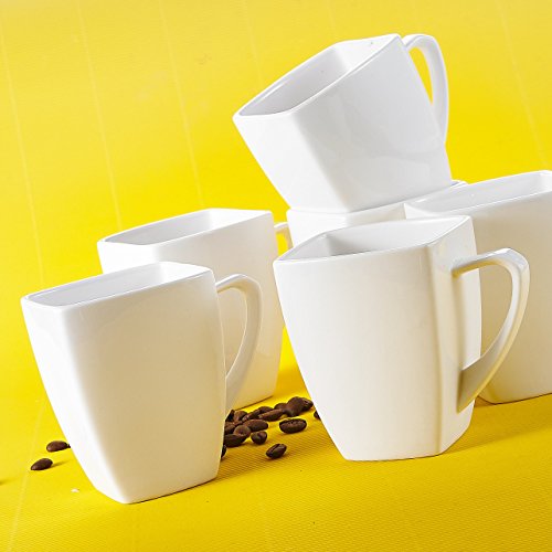 MALACASA, Series Blance, 6 Piezas Tazas Cuadrado 350ml 11.5 * 8 * 10.5cm Tazas de Porcelana Tazas de Cafe Tazas de Leche Tazas para 6 Personas Color Blanco