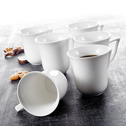 MALACASA, Series Carina, 6 Piezas Tazas 290ml 12 * 9.5 * 10cm Tazas de Porcelana Tazas de Cafe Tazas de Leche Tazas para 6 Personas Color Blanco