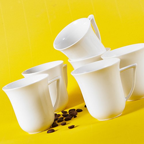 MALACASA, Series Carina, 6 Piezas Tazas 290ml 12 * 9.5 * 10cm Tazas de Porcelana Tazas de Cafe Tazas de Leche Tazas para 6 Personas Color Blanco