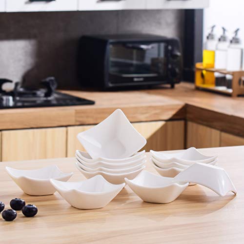 MALACASA, Series Ramekin.Dish, Cuencos Mini Tazones de Postre Porcelana 12 piezas 3"/ 7,5cm / 60ml Cuencos de Fuente Cuencos y Platos para Aperitivos y Salsa, Snack