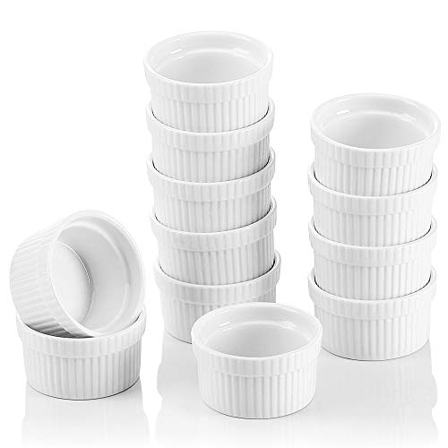 MALACASA,Serie Ramekin.Dish,12 piezas, MINI Moldes para muffins - 7 cm Ø Magdalena de porcelana