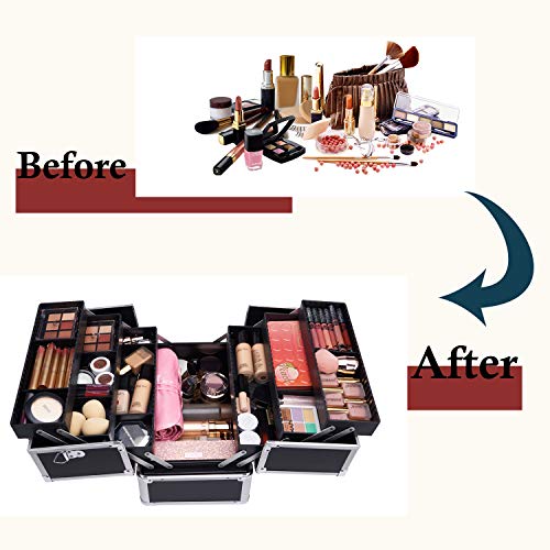 Maletin Maquillaje Profesional con Espejo Neceser Maquillaje Organizador Estuche Maquillaje Joyero Organizador Mujer Maletin de Manicura Maletin Peluqueria Caja Maquillaje Cosméticos de Viaje Negro