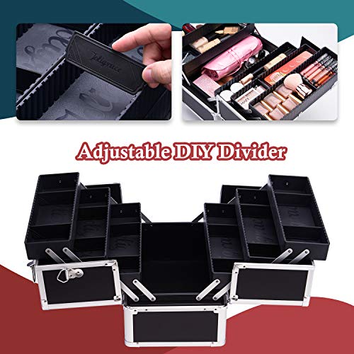 Maletin Maquillaje Profesional con Espejo Neceser Maquillaje Organizador Estuche Maquillaje Joyero Organizador Mujer Maletin de Manicura Maletin Peluqueria Caja Maquillaje Cosméticos de Viaje Negro