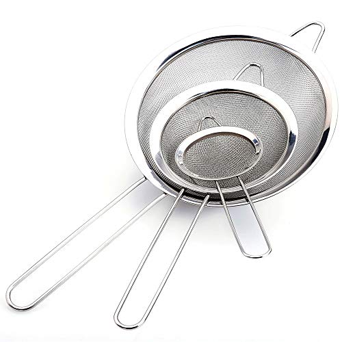 Malla Fina, Juego Tamices Cocina Malla Fina, Colador, Colador de Tamiz Harina, Acero Inoxidable de 8/12/18 cm (Plata)