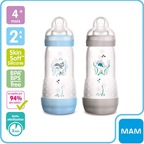 MAM - Set de 2 biberones anticólicos, con tetina de flujo nro. 3, para niño, 320 ml