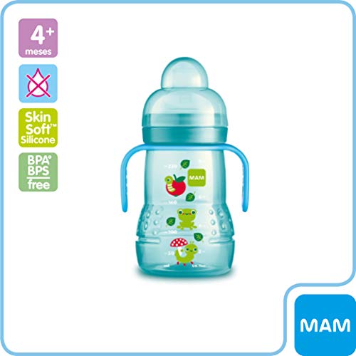 MAM Training Bottle Set, regalos para bebés de +4 meses, incluye 1 biberón Trainer (220 ml) y 1 biberón Easy Active (330 ml), juego de biberones con bonitos dibujos, NIÑO (Boy)