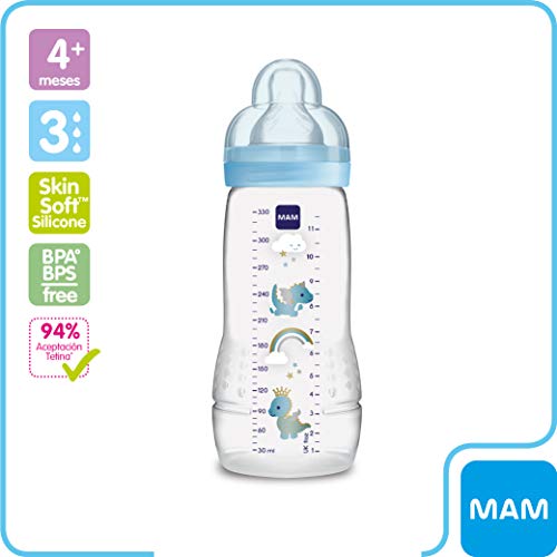 MAM Training Bottle Set, regalos para bebés de +4 meses, incluye 1 biberón Trainer (220 ml) y 1 biberón Easy Active (330 ml), juego de biberones con bonitos dibujos, NIÑO (Boy)